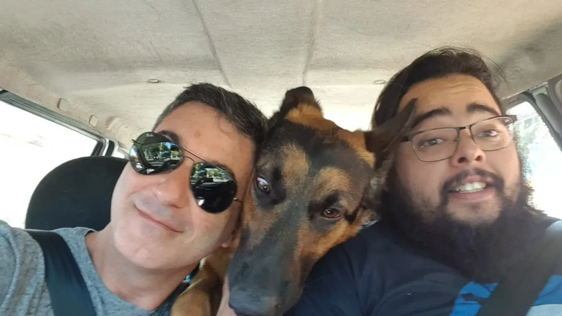 Dois tutores com pastor-alemão no carro